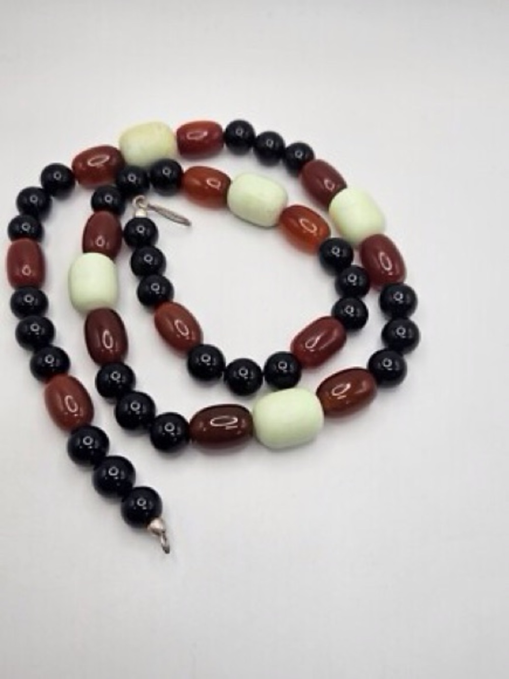 Jay King DTR Sterling Silver Black, Brown and Cream Beaded Necklace 29”